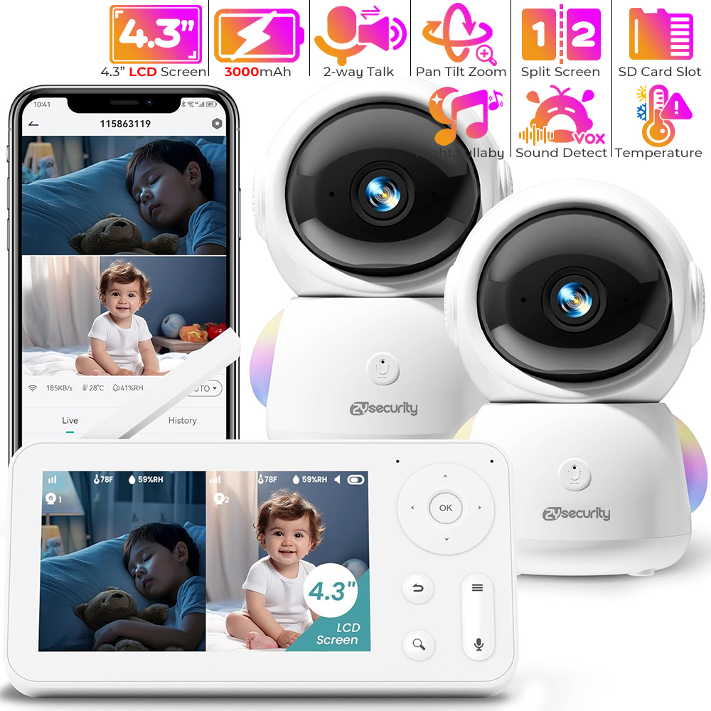 Baby Monitor Sensor - Monitor bayi 2K, dengan 2 kamera